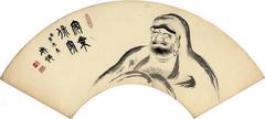 <i>Sumizuri-e</i> Daruma fan 1