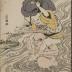 Hotei fording a river with a young woman on his back