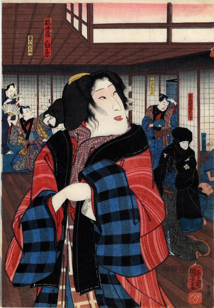Bandō Shūka I as the courtesan Shiraito (白糸) of the Hashimotoya (橋本屋) - this is the left-hand panel of a diptych 