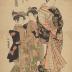 Dressed in white in the eight month (<i>Hachigatsu shiromuku</i>): Michiharu (道はる) of the Tsutaya (蔦屋内) from the series <i>Models for Fashion: New Year Designs as Fresh as Young Leaves</i> (<i>Hinagata wakana no hatsu moyō</i> - 雛形若菜の初模様)  