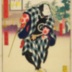 Mu (む): Ogino Senjo I (荻野扇女) as Ohatsu of Hinuka [?] (ひぬかのおはつ) with a horse, from the series <i>Actors Matched with Proverbs for the Kana Syllabary</i> (<i>Mitate Iroha Tatoe</i> - 見立いろはたとへ)