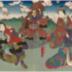 Segawa Kikunojō V (瀬川菊之丞) as an <i>onnagata</i> probably playing Shizuka Gozen with a hand drum covered with the skins of Fox Tadanobu's parents 
