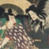 Onoe Kikugorō III (尾上菊五郎) as the Ghost of Okiku (おきくノ霊) and Ichikawa Danjūrō IX (市川団十郎) as Asayama Tetsuzan (浅山鉄山) in <i>Banchō Sarayasaiki</i> [番町皿屋敷] 