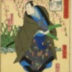 Mu (む): Ogino Senjo I (荻野扇女) as Ohatsu of Hinuka [?] (ひぬかのおはつ) with a horse, from the series <i>Actors Matched with Proverbs for the Kana Syllabary</i> (<i>Mitate Iroha Tatoe</i> - 見立いろはたとへ)