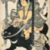 Kintarō reading an <i>ehon</i> on the back of a bear accompanied by an <i>oni</i> holding an ax