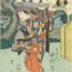 Otafuku (お多福) print with a poem - showing a wall ornament with mask in front of a fan 