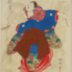 Otafuku (お多福) print with a poem - showing a wall ornament with mask in front of a fan 
