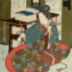 Mitsuuji watching a white cat delivering a love letter - A Rustic Genji theme - [<i>Mitsuuji to sakura fuguruma hakubyō no zu</i>: 光氏と桜・文車・白猫の図]