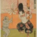 Ichikawa Danjūrō VIII (八代目市川団十郎) as the White-pawed monkey (<i>Tejiro no saru</i> - 手白ノ猿) and Ichikawa Shinnosuke III (市川新之助) as the small monkey (小ざる) - center panel of a triptych of a dance play <i>Hana to Mimasu Itoshitsu no Moji</i> [花三升恋いの字] within the larger play, <i>Gohiiki o Hiku Ya Tsunazaka</i> (常磐津 御摂曳綱坂)
