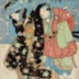 Nakamura Tsuruzō I [中村鶴蔵] as Sagisaka Bannai (鷺坂伴内) harassing the <i>koshimoto</i> Okaru (こし元おかる) performed by Iwai Kumesaburō III [岩井粂三郎] from the play <i>"Kanadehon Chūshingura"</i> ['Copybook of the Treasury of Loyal Retainers': 仮名手本忠臣蔵] - possible center panel of a triptych
