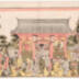Iwai Hanshirō V (岩井半四郎), Iwai Kumesaburō II (岩井粂三郎) and Tokiwazu Komojidayū (常盤津小文字太夫) visiting the Sensōji [浅草寺], a temple at Asakusa - center panel of a triptych 