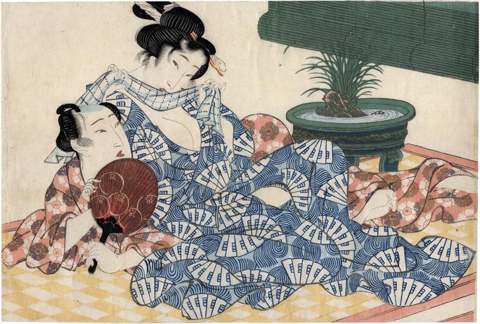 Lovers enjoying the evening cool [のうりょうのだんじょ] from the series 'Secret Conversations with Courtesans' (<i>Keisei higo</i> - 契情秘語)