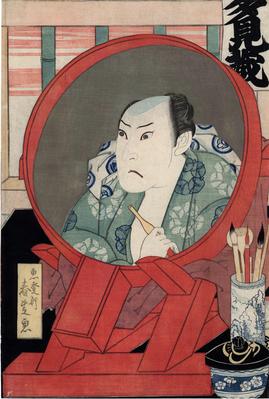 Onoe Tamizō II (二代目尾上多見蔵) in his dressing room mirror 