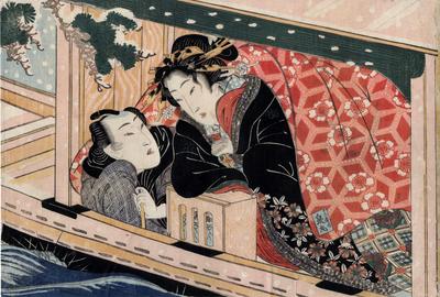 Lovers in a boat from the series 'Secret Conversations with Courtesans' (<i>Keisei higo</i> - 契情秘語)