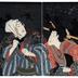 Sawamura Tanosuke III as Urazato (浦里) on the right and Nakamura Shikan IV as Tokijirō (時次郎) on the left in the play <i>Akegarasu yuki no uchizato</i> (其廓夢夜烏 - Tokojirō and Urazato dream of a light snow)