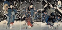 Triptych of <i>Plum Blossoms in the Evening Snow</i> (<i>Tsumoru yo no ume</i> - つもる夜の梅)