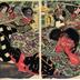 Yorimitsu (頼光) and his men (Suetake - 末武, Kintoki - 金時 and Sadamitsu - 定光) killing the monster of Oeyama, Shuten-dōji [酒呑童子] - these are the middle and right-hand panels of a triptych