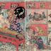 A Wheat Straw Crafted Spectacle (<i>Mugiwara hari saiku shō utsushi</i>: 麦藁細工見世物) - the two right-hand panels of a four piece composition