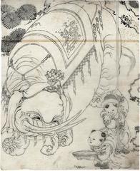 Chinese children (<i>karako</i>) and an elephant from the Hokusai school - <i>shita-e</i> (preliminary drawing)