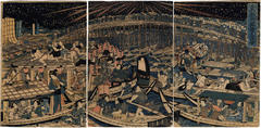 A cool evening watching fireworks at Ryōgoku Bridge, Edo (<i>Toto Ryōgokubashi Yusuzumi no zu</i> - 東都両国橋夕涼図)