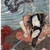 SAWAMURA TOSSHŌ I (澤村訥升) as Torii Matasuke [鳥井又助] with the severed head of a woman between his teeth - trimmed print - left panel of a diptych