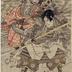 Ichikawa Omezō I [市川男女蔵] as Musashibō Benkei [弁慶]  and Ichikawa Yaozō III [市川八百蔵] as Shinchūnagon Tomomori [新中納言知盛] in <i>Yoshitsune Senbon Zakura</i> [義経千本桜]
