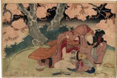 From volume 1, a couple having sex under a blossoming tree from <i>In Praise of Love in the Four Seasons</i> (<i>Shunka shūtō, Shiki no nagame</i> - 春夏秋冬 - 色の詠)
