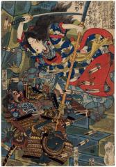 Izumi no Saburō Tadahira tsuma Fujinoe 泉三郎忠衡妻藤の江 Fujinoe, the wife of Izumi Saburō Tadahira) / <i>Honcho Suikoden goyu happyakunin no hitori</i> - 本朝水滸傳豪傑八百人一個 (<i>One of the Eight Hundred Heroes of the Water Margin of Japan, One by One</i>)