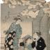 The courtesan Nioteru (鳰照) of the Ogiya (おぎや) with two attendants, Namiji and Aō-mi - from a triptych of courtesans viewing cherry blossoms (<i>Naka no machi no sakura</i> - 仲之町の桜)